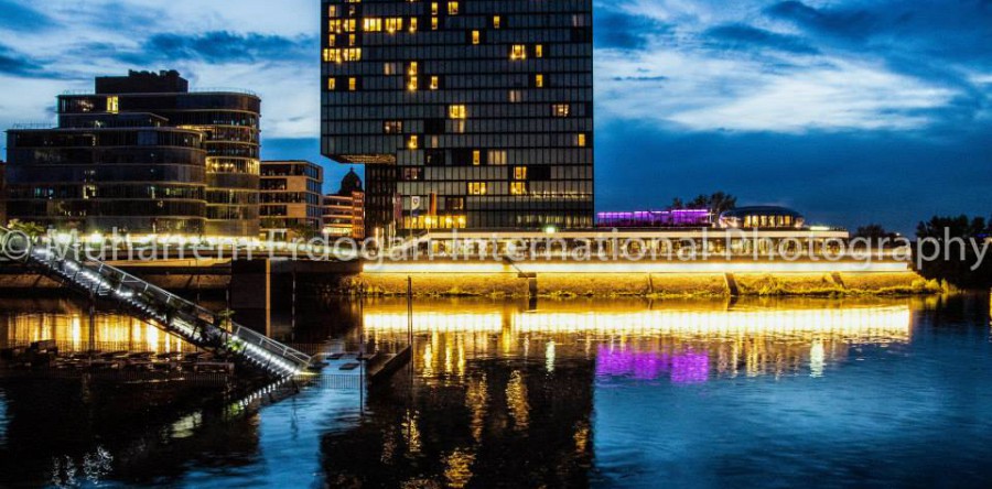 NIGHT IMPRESSIONS DUESSELDORF MEDIENHAFEN GERMANY – 08 – 05 – 2015